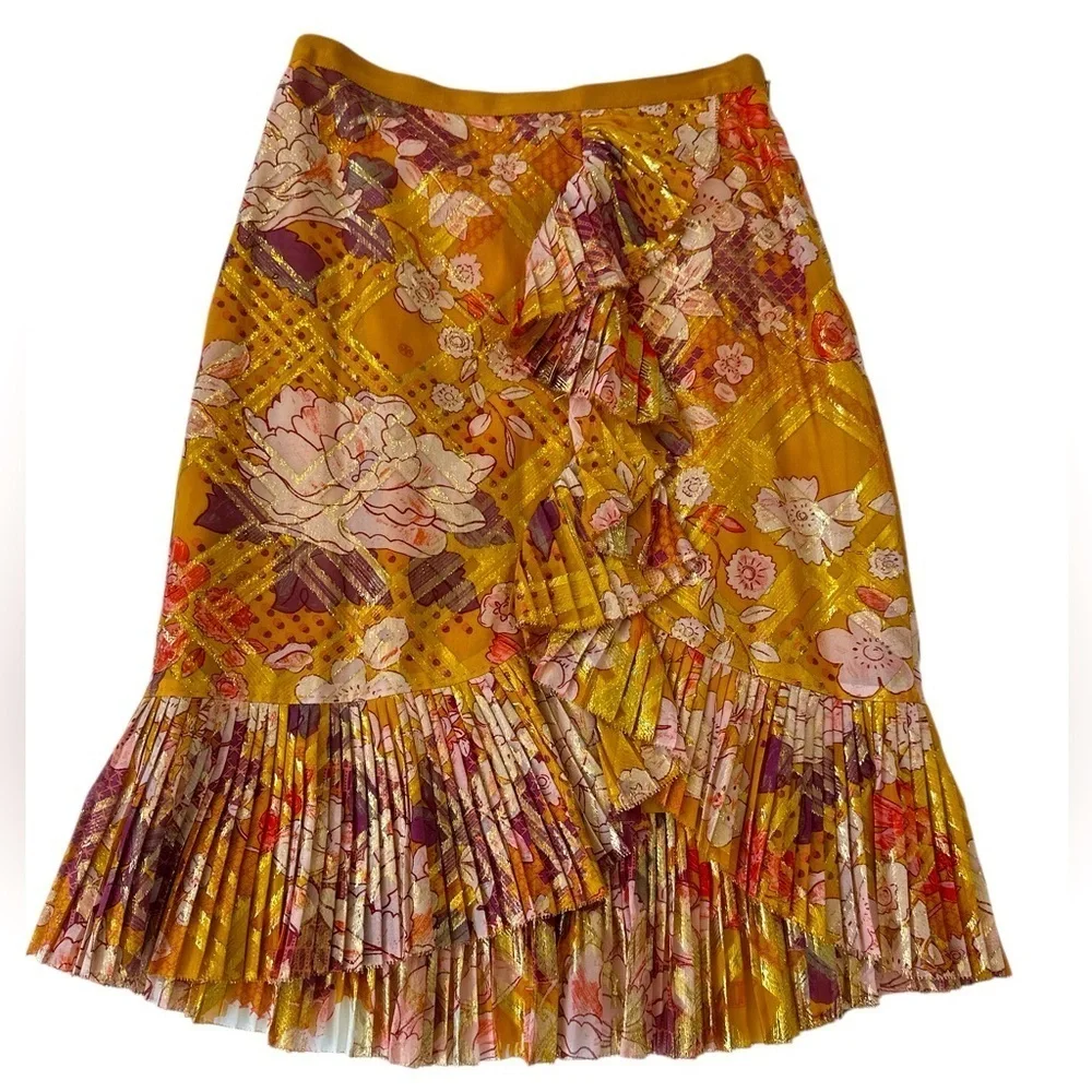 Tory Burch Opalina Silk Floral Print Ruffle Skirt